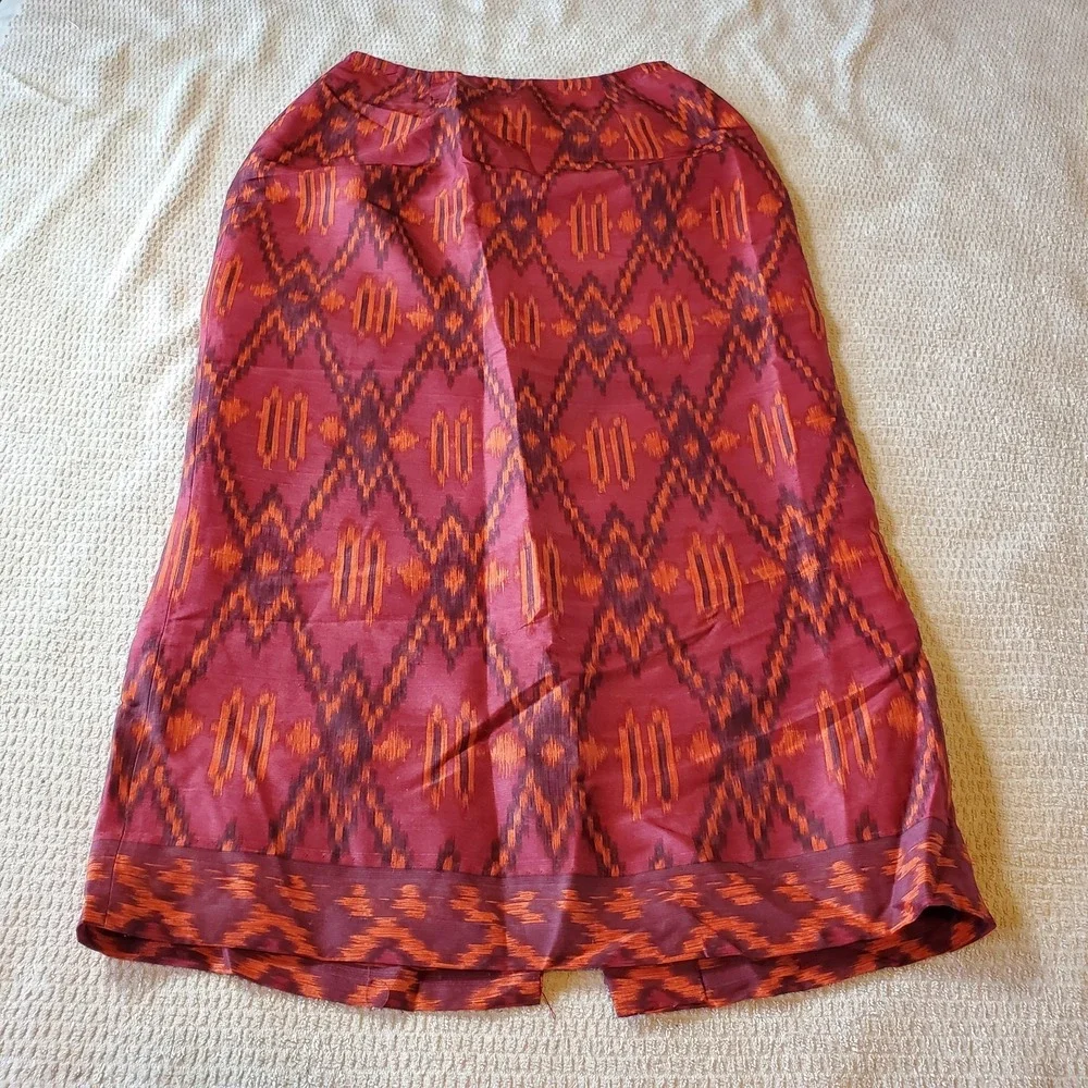Jones NY Women's 100% Sandwashed Silk Skirt Sz 2P‎ Lined Red Asian Inspired
